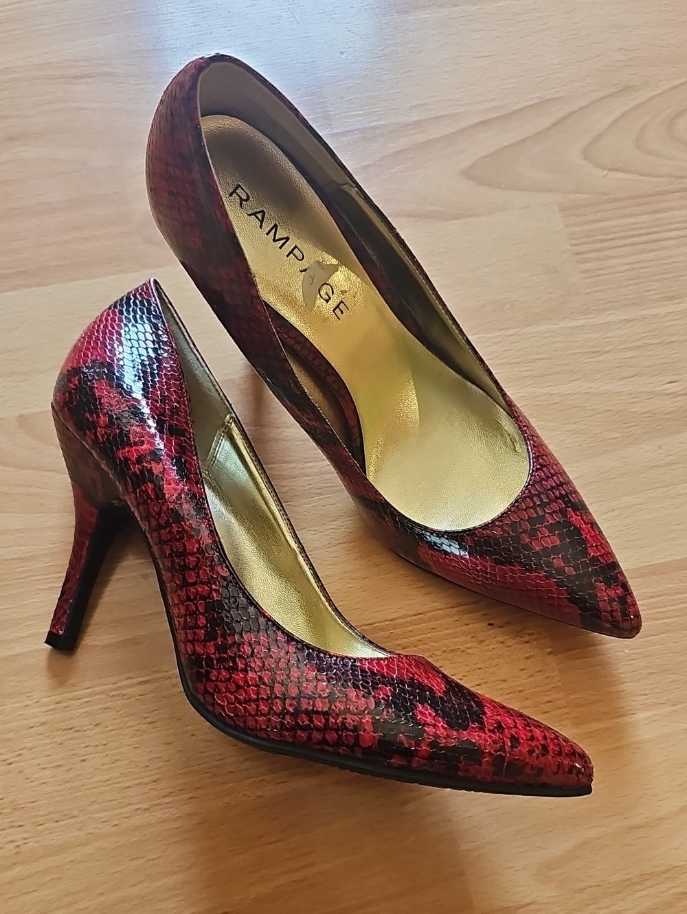 Rampage Red and Black Snake-Print Pointed Toe Stiletto Pumps
